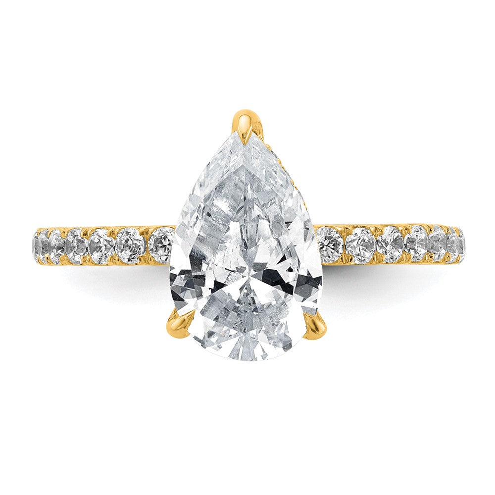14K Gelbgold Verlobungsring mit 2,625 ct. zertifiziertem, im Labor gezüchtetem Diamant VS/SI+ G+ im Birnenschliff, Solitär mit Flair, komplett