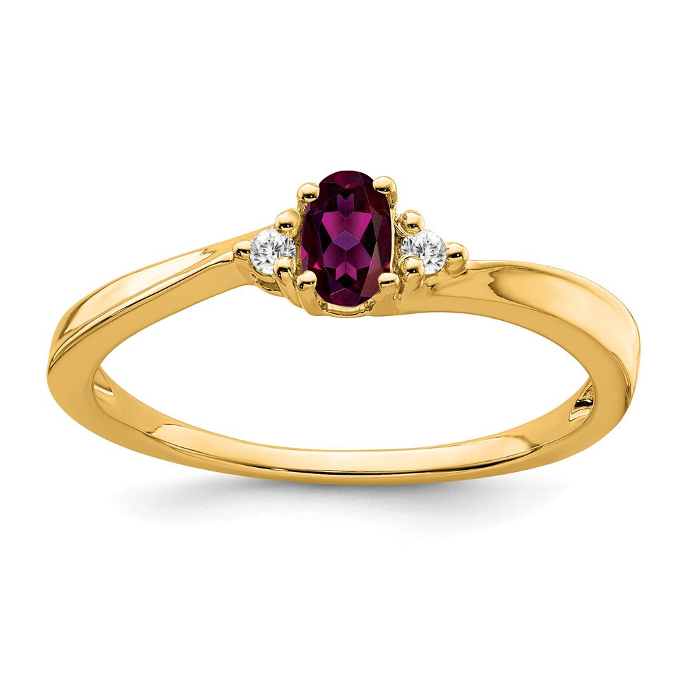 14K Gelbgold 5x3 Oval June/rhodolite Granat und Diamant Ring