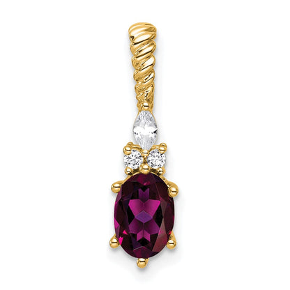 14K Gelbgold Diamant und 7x5 Oval June/rhodolite Granat Gedreht Kette Anhänger