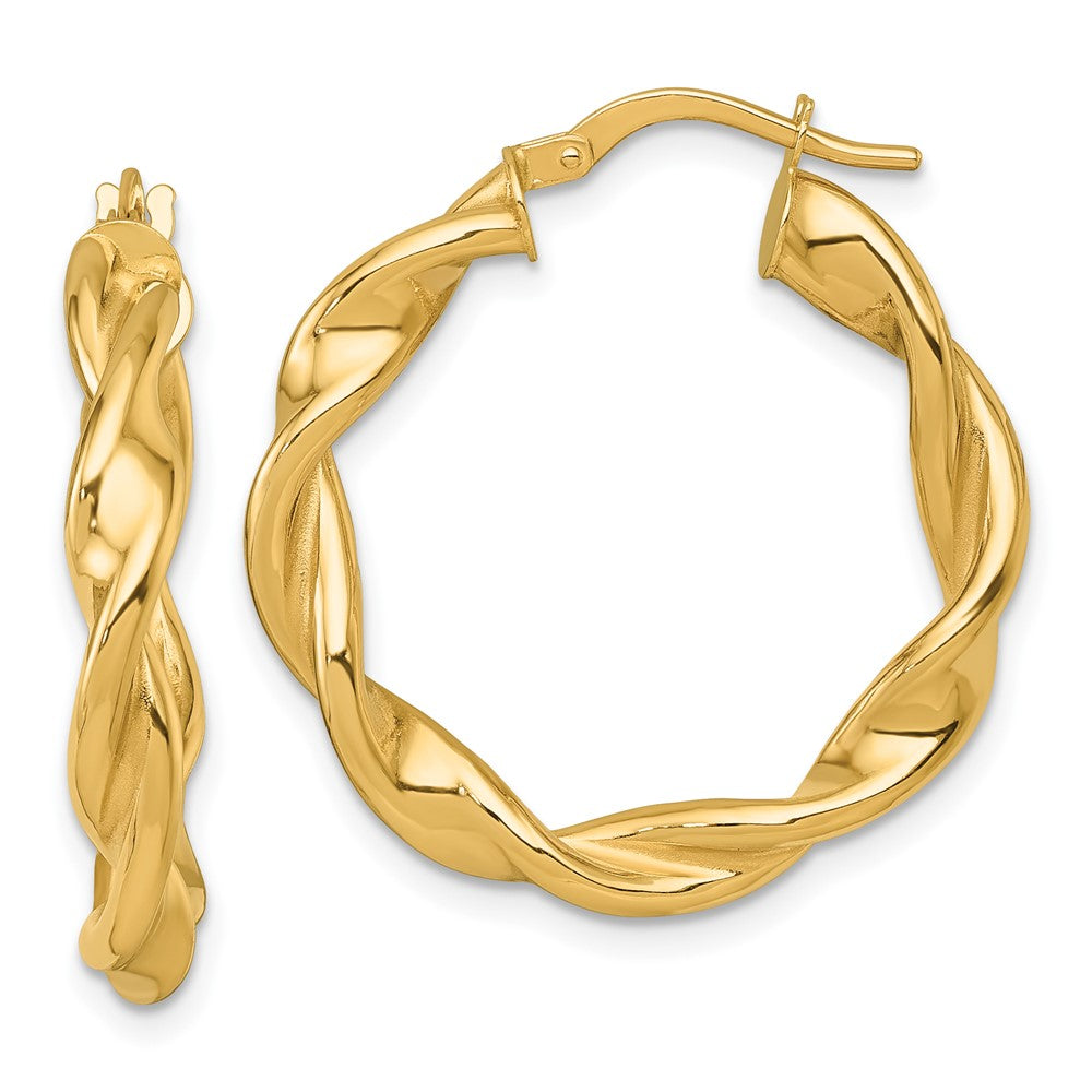 14K Gelbgold Poliert Gedreht 4.00 X 27mm Röhre Creolen