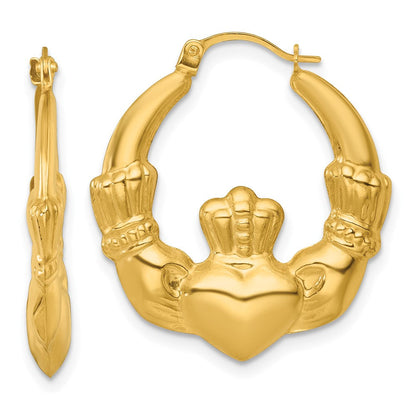 14K Gelbgold Poliert 24.00mm Claddagh Hohl Creolen