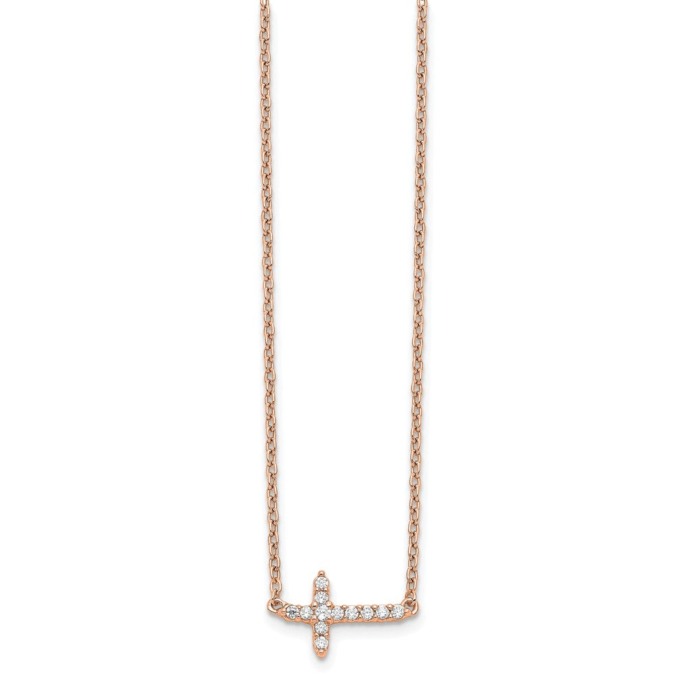 14K Roségold 1/10 Karat Diamant Seitlich Kreuz 18 Zoll Halskette
