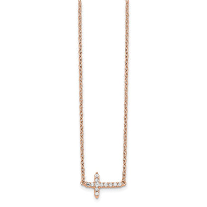 14K Roségold 1/10 Karat Diamant Seitlich Kreuz 18 Zoll Halskette
