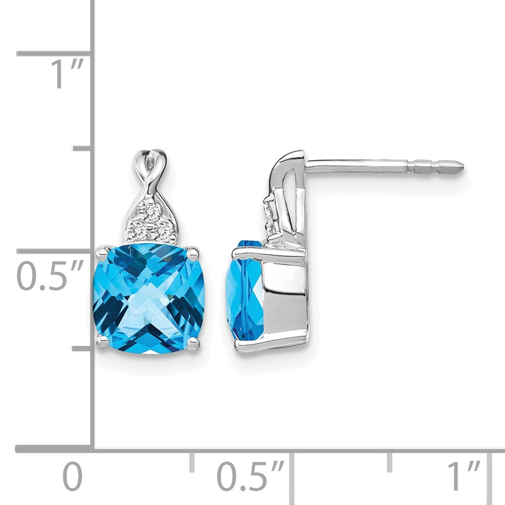 14K Weißgold Ohrstecker mit 7 mm Kissenschliff-Schachbrettmuster Dezember-Blautopas und Diamanten