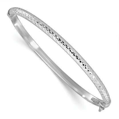 14K Weißgold Poliert Diamantiert 4.00mm Klappbar Oval Armreif Armband