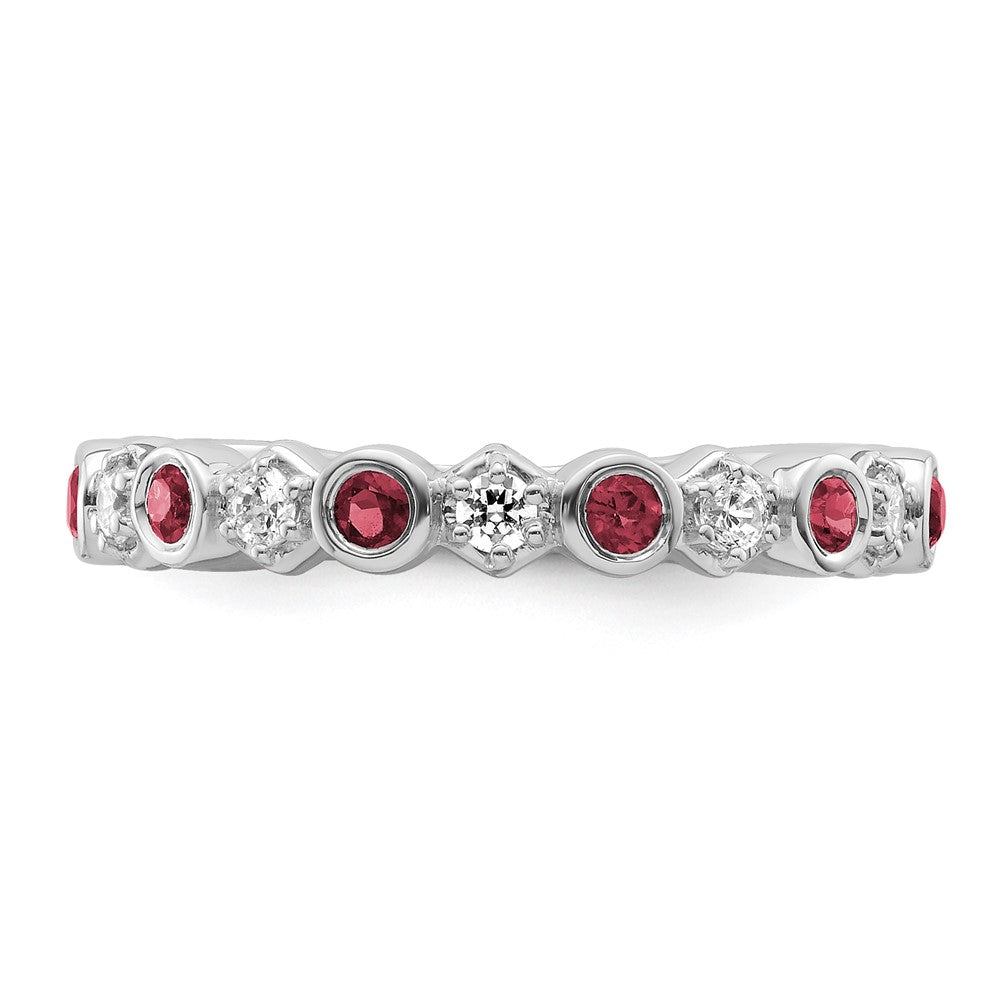 14K Weißgold Poliert Diamant und Rubin Mode Ring