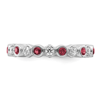 14K Weißgold Poliert Diamant und Rubin Mode Ring
