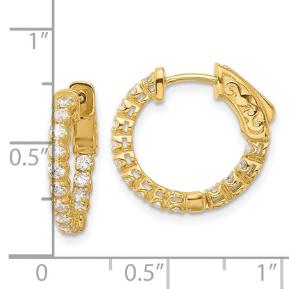 14K Gelbgold.56 Karat Diamant In/out Creole mit Sicherheits Verschluss Ohrringe