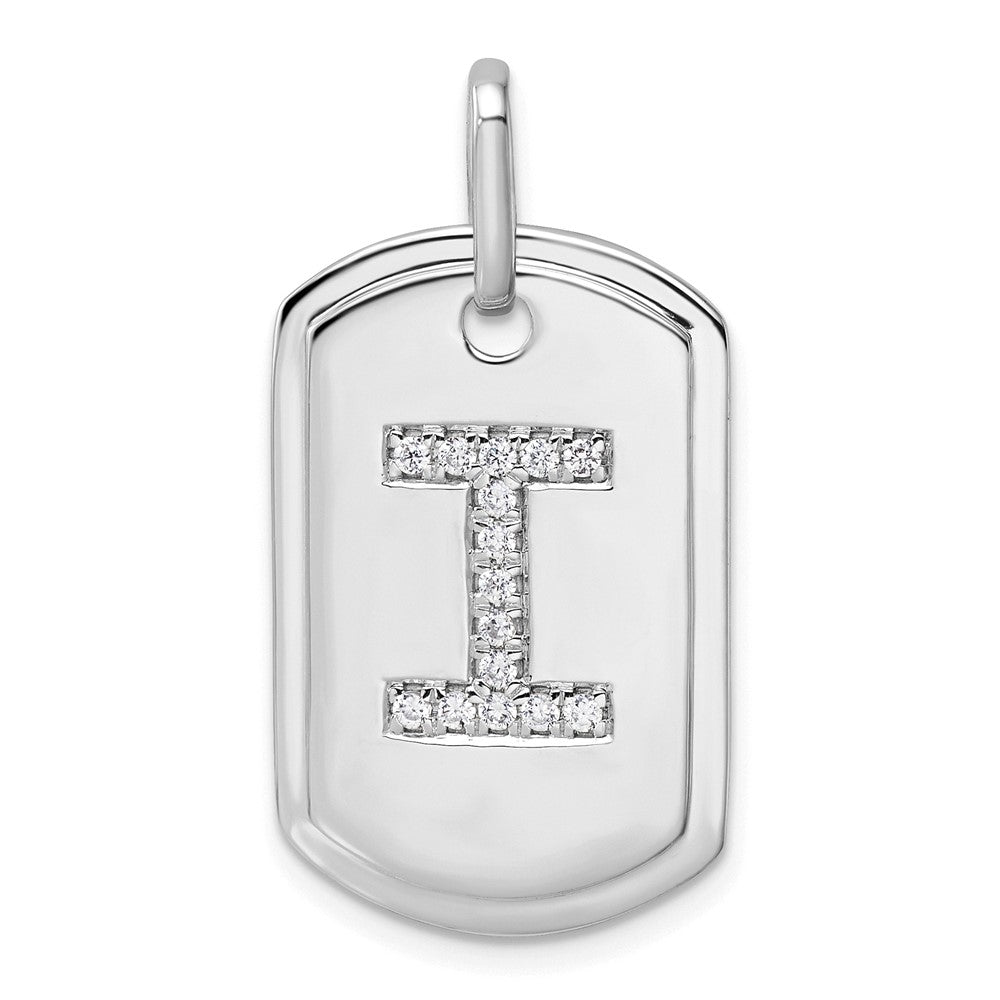 14K Weißgold Diamant-Initial-„I“-Dog-Tag-Charm