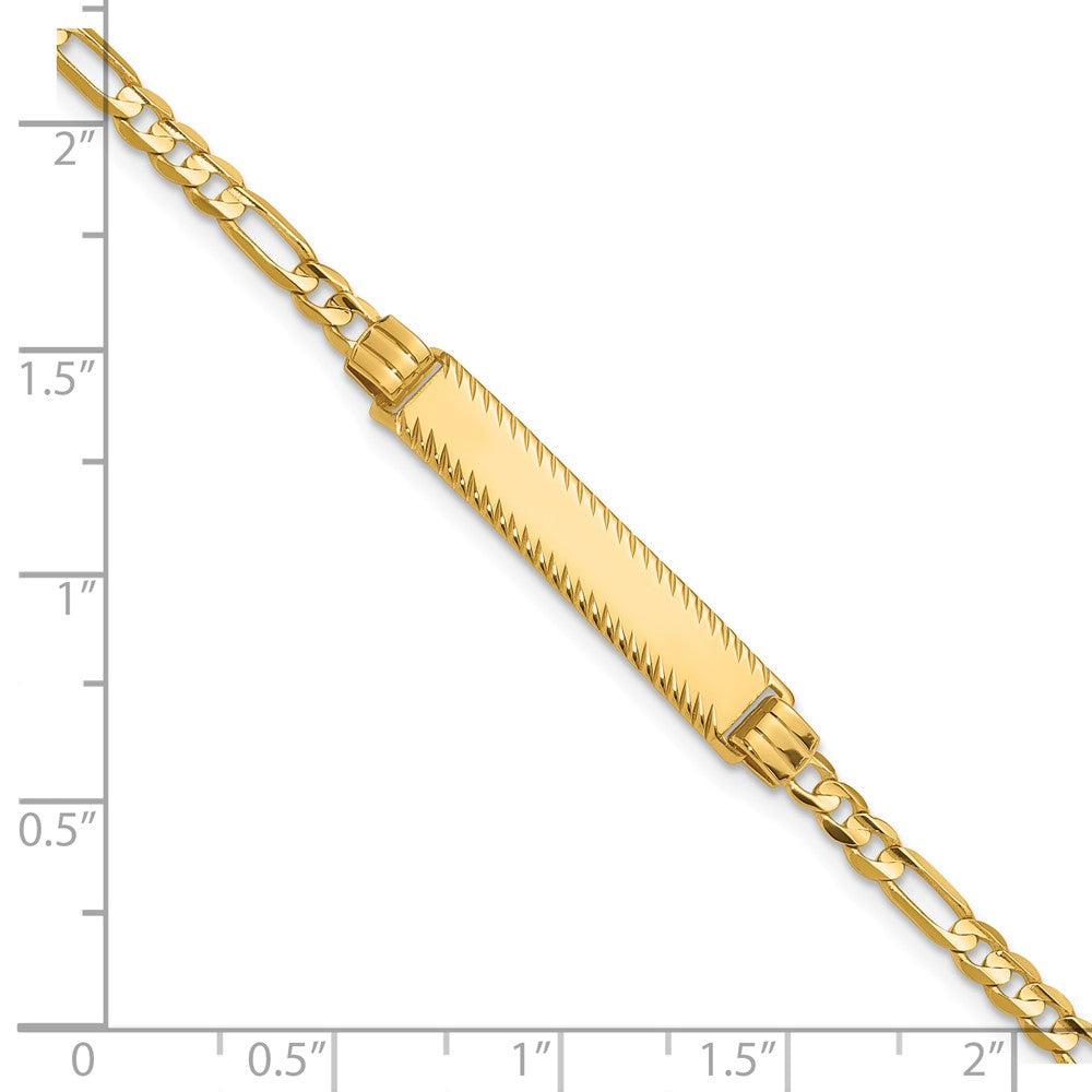 14K Gelbgold Poliert Massiv Kette/solid Platte 3.0mm Figaro Glieder Diamantiert 27x5.5mm Platte 8 Zoll Id Armband