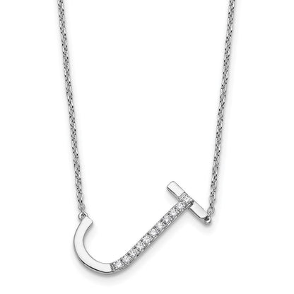 14K Weißgold Seitlich Diamant Initiale J 18 Zoll Halskette