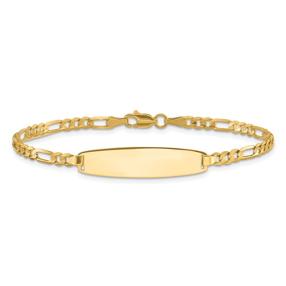 14K Gelbgold Poliert Massiv Kette/solid Platte 3.0mm Figaro Glieder 25.5x7.3mm Platte 8 Zoll Id Armband