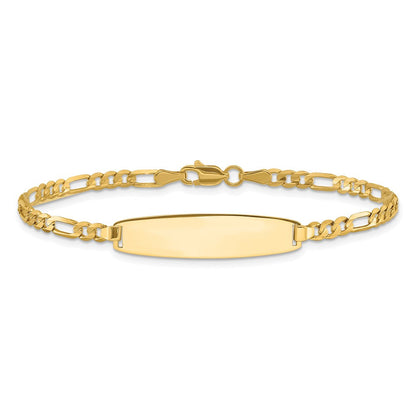 14K Gelbgold Poliert Massiv Kette/solid Platte 3.0mm Figaro Glieder 25.5x7.3mm Platte 8 Zoll Id Armband