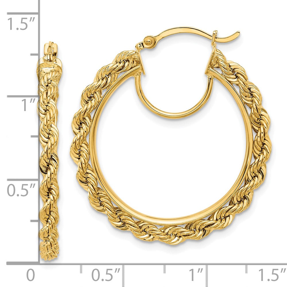 14K Gelbgold Ohrringe Creolen, poliert und diamantiert, Kordel-Design, 2,95 mm