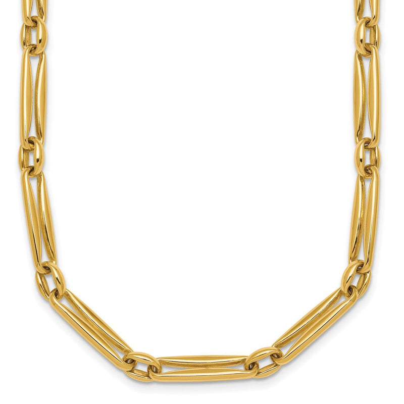 14K Gelbgold Poliert 5mm Fantasie Lang und Rund Glieder 18 Zoll Halskette