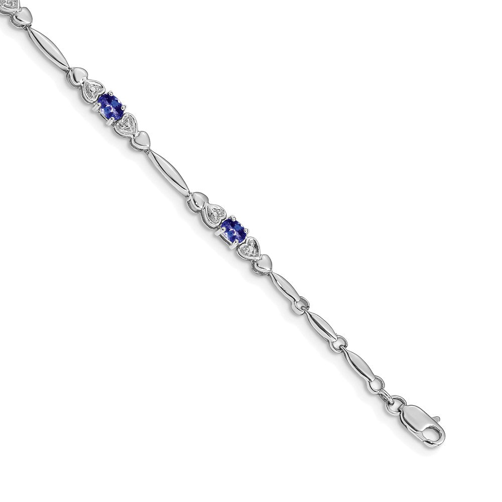 14K Weißgold Komplett Diamant und Oval Tansanit Herz Design 7 Zoll Armband