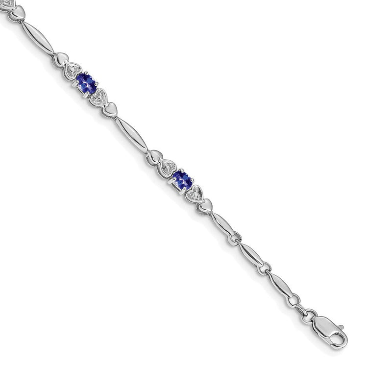 14K Weißgold Komplett Diamant und Oval Tansanit Herz Design 7 Zoll Armband