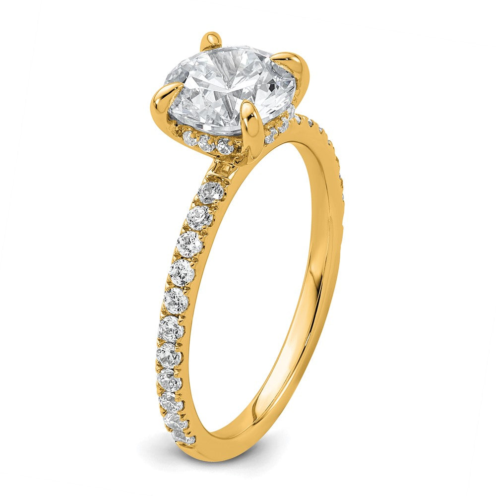 14K Gelbgold Verlobungsring mit 2K zertifiziertem, im Labor gezüchtetem Diamant VS+ F+, rund, komplettes Solitär mit Flair