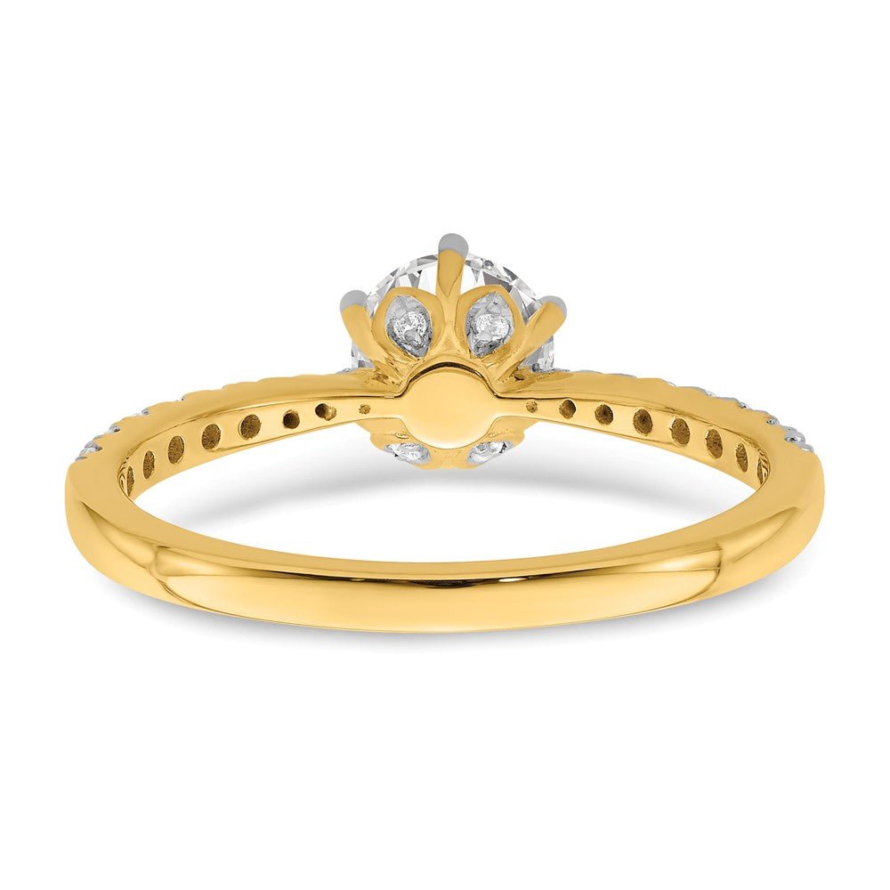 14K Gelbgold Gold Blatt Design (holds 3/4 Karat (5.8mm) Rund Mittig) 1/4 Karat Diamant Halbfassung Verlobungsring