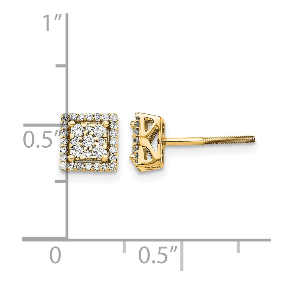 14K Gelbgold Diamant-Cluster-Ohrstecker mit quadratischer Form und Schraubverschluss, 0,33 ct