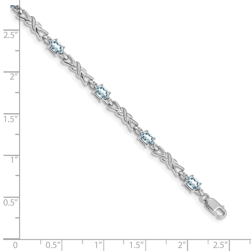 14K Weißgold Komplett Diamant und Oval Aquamarin X-design 7.25 Zoll Armband