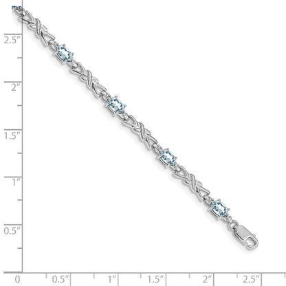 14K Weißgold Komplett Diamant und Oval Aquamarin X-design 7.25 Zoll Armband