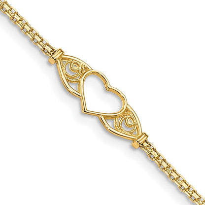14K Gelbgold Poliert Offen Herz mit Filigran und Bismark Kette Fußkettchen