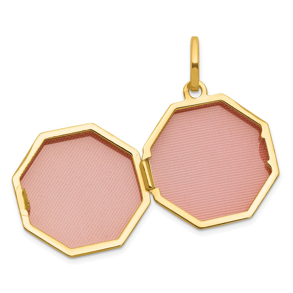 14K Gelbgold Halb Point Diamant Poliert mit Stern 18mm Octagon Geformt Medaillon
