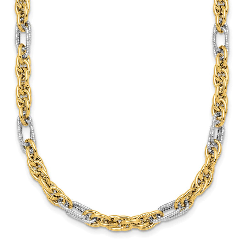 14K Gelbgold mit Rhodium Poliert 4.2mm Fantasie Kordel Kette 18 Zoll Halskette
