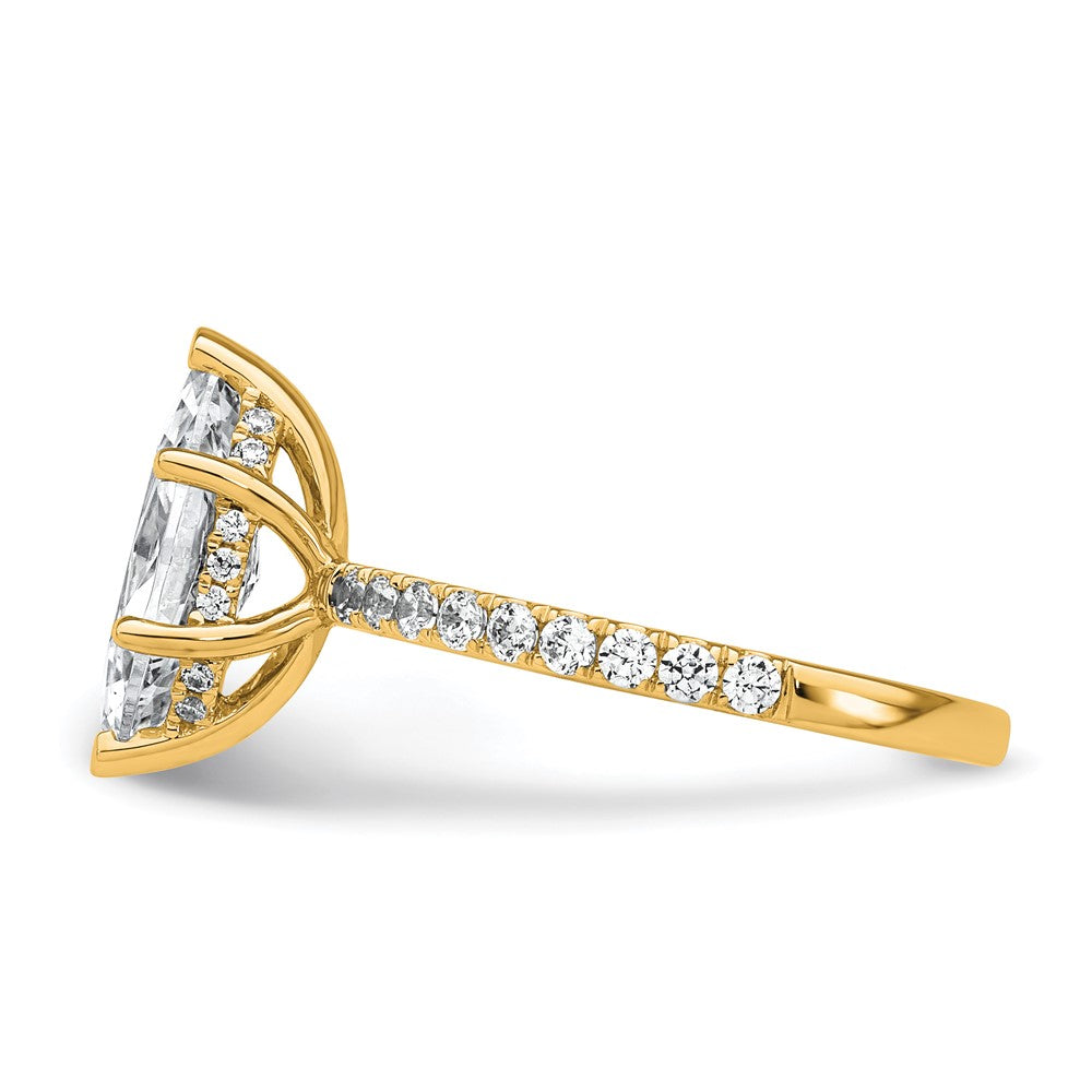 14K Gelbgold Solitär-Verlobungsring mit Flair, 2 5/8K zertifiziertem im Labor gezüchtetem Diamant VS+ F+ im Marquise-Schliff