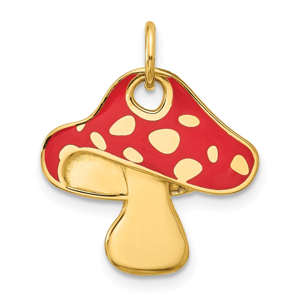 14K Gelbgold emaillierter flacher Fliegenpilz-Charm