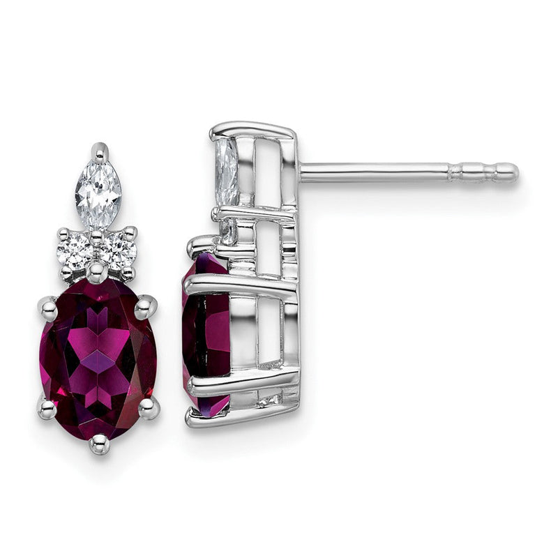 14K Weißgold Ohrstecker mit Diamant und ovalem 7x5 Rhodolith-Granat (Juni-Geburtsstein)