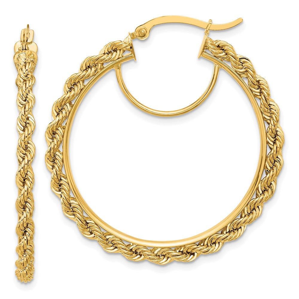 14K Gelbgold Ohrringe Creolen, poliert und diamantiert, Kordel-Design, 2,95 mm
