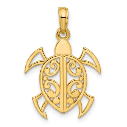 14K Gelbgold Fancy Abstrakter Schildkröten-Anhänger