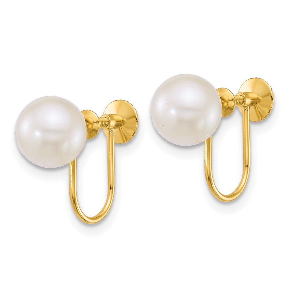 14K Gelbgold Poliert 7-8mm Rund Akoya Salzwasser Zuchtperle Non-pierced Ohrringe