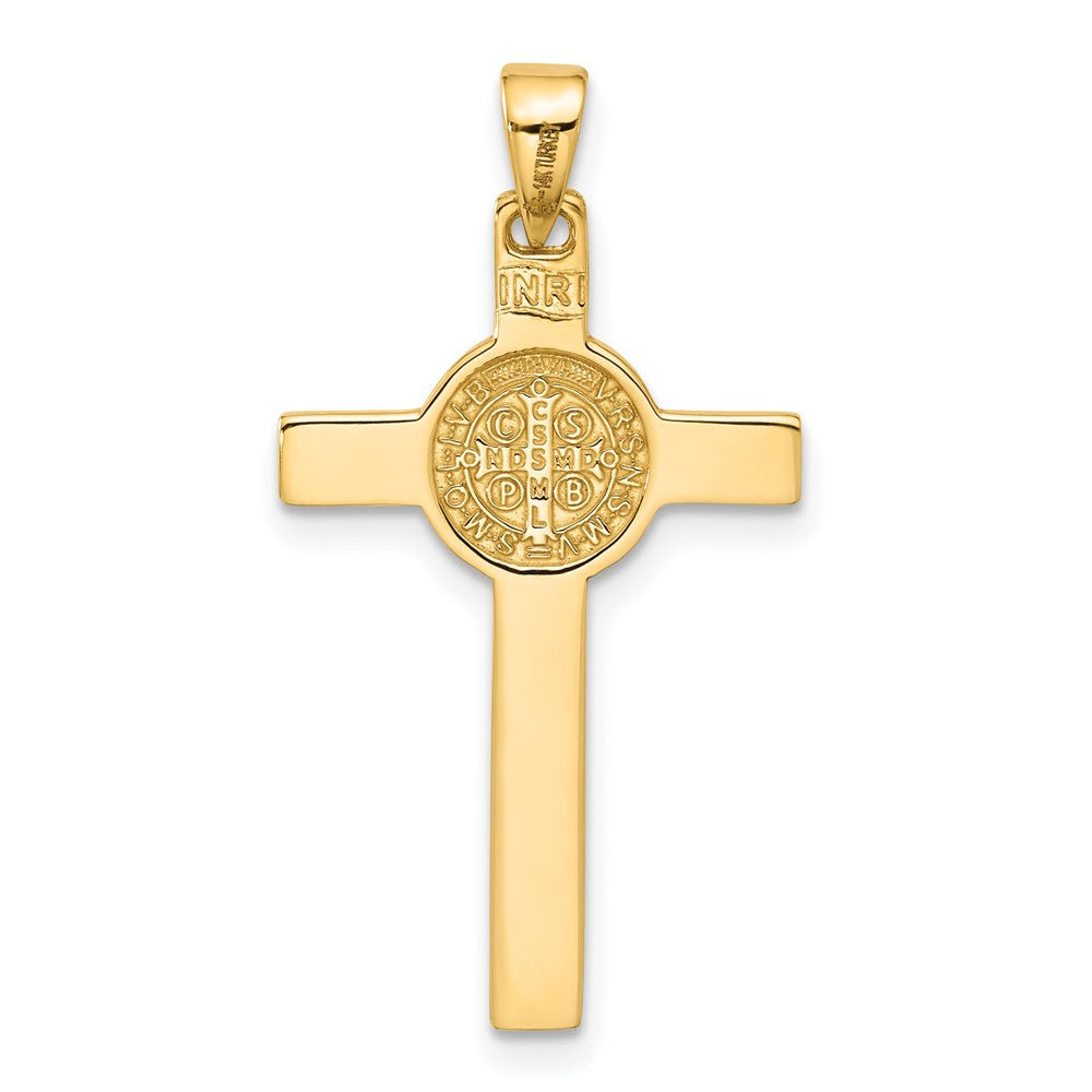 14K Bicolor Gold Kruzifix- und Sankt-Benedikt-Anhänger, zweifarbig mit Rhodium