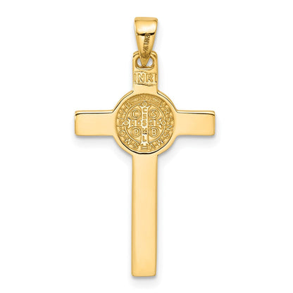14K Bicolor Gold Kruzifix- und Sankt-Benedikt-Anhänger, zweifarbig mit Rhodium