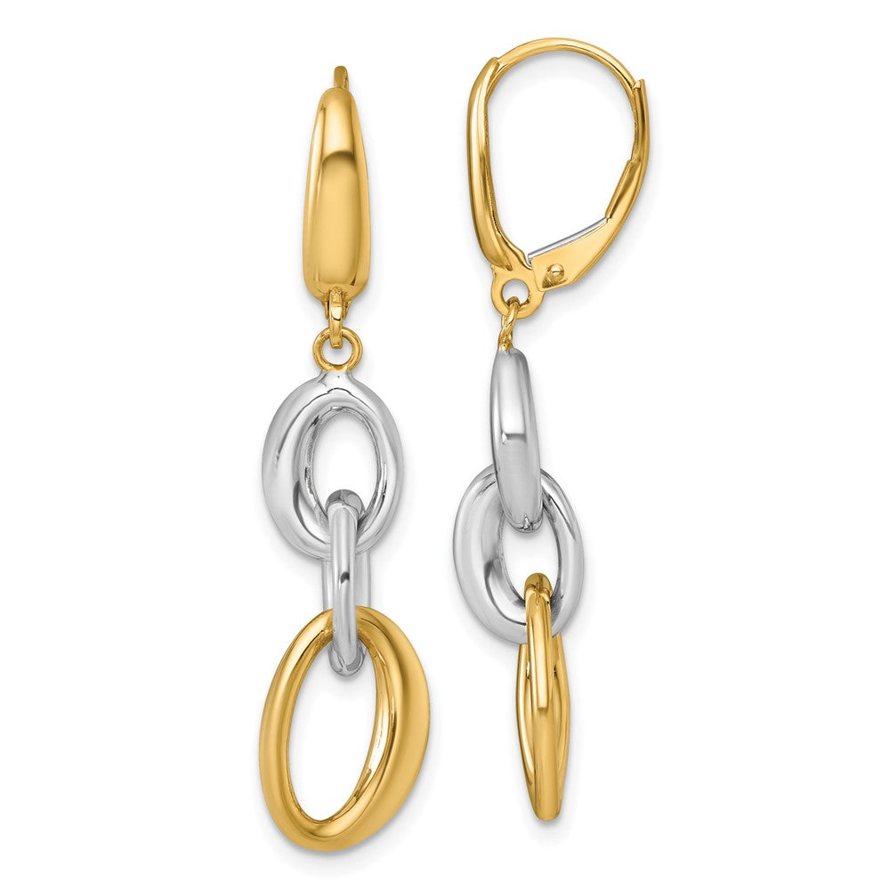 14K Bicolor Gold Bicolor Poliert Fantasie Oval Glieder Hängend Ohrhänger mit Brisur
