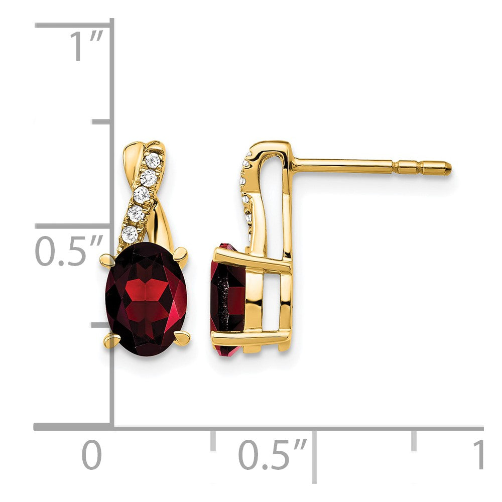 14K Gelbgold Ohrstecker mit ovalem Januar-Granat (7x5) und Diamanten
