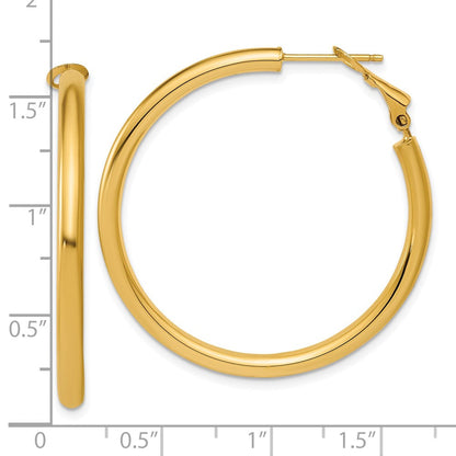 14K Gelbgold 3x40mm Poliert Rund Omega Rückseite Röhre Creolen