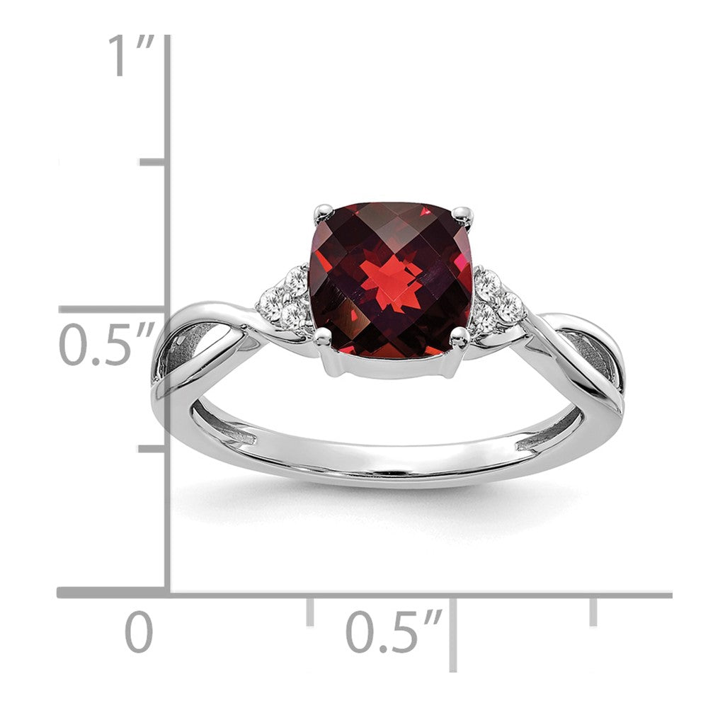 14K Weißgold 7mm Kissen Schachbrett January/garnet und Diamant Ring