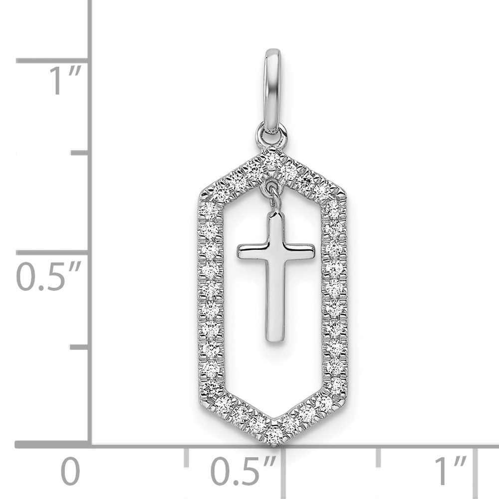 14K Weißgold Polierter Kreuzanhänger mit Diamant-Rahmen, 0,2 Karat, hängend
