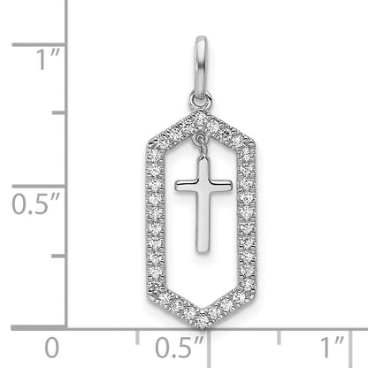 14K Weißgold Polierter Kreuzanhänger mit Diamant-Rahmen, 0,2 Karat, hängend
