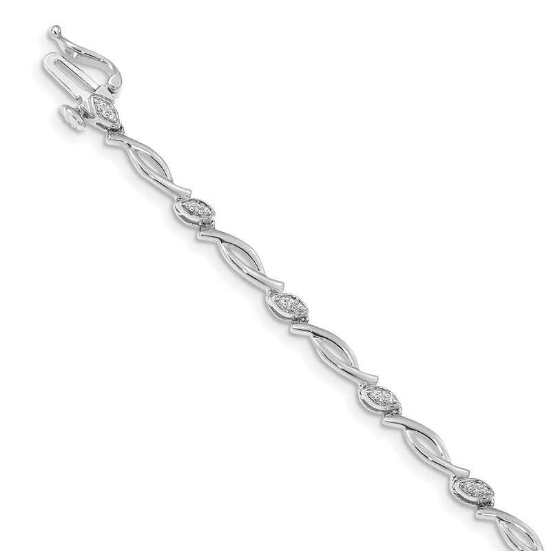 14K Weißgold Komplett 1/8 Karat Diamant Fantasieglieder 7.5 Zoll Armband
