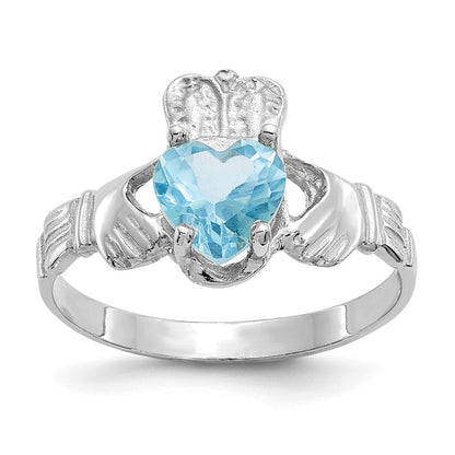 14K Weißgold December Zirkonia Herz Geburtsstein Claddagh Ring