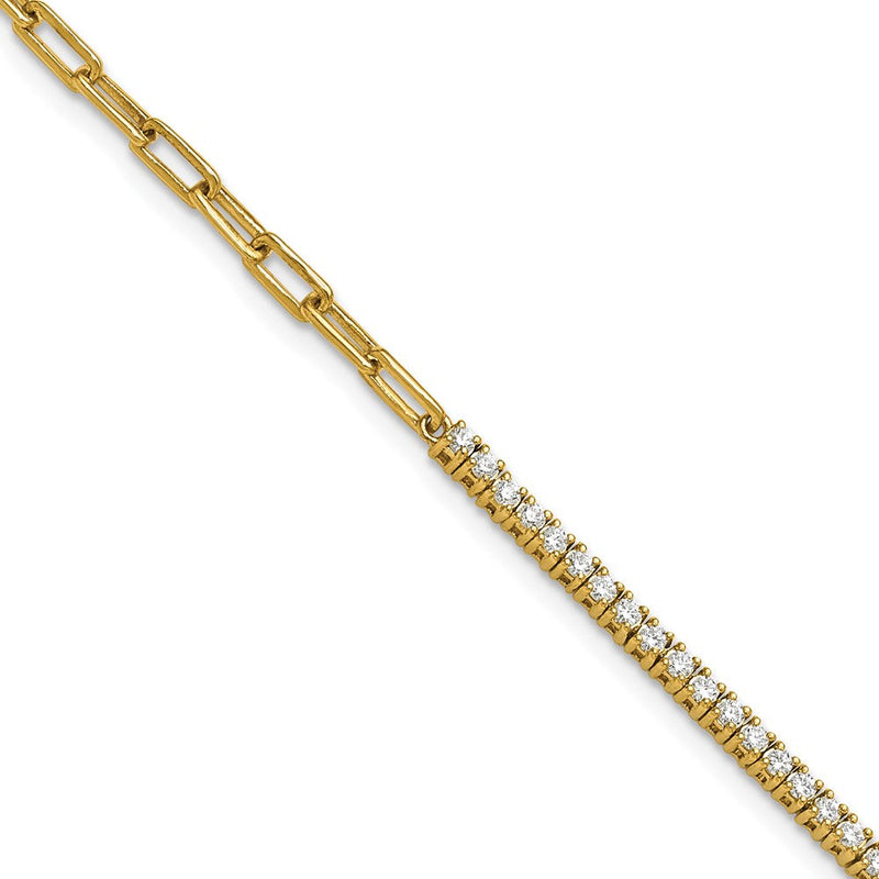 14K Gelbgold Poliert Komplett 3/4 Karat Diamant Büroklammer Glieder 7 Zoll Armband mit 1 Zoll Verlängerung
