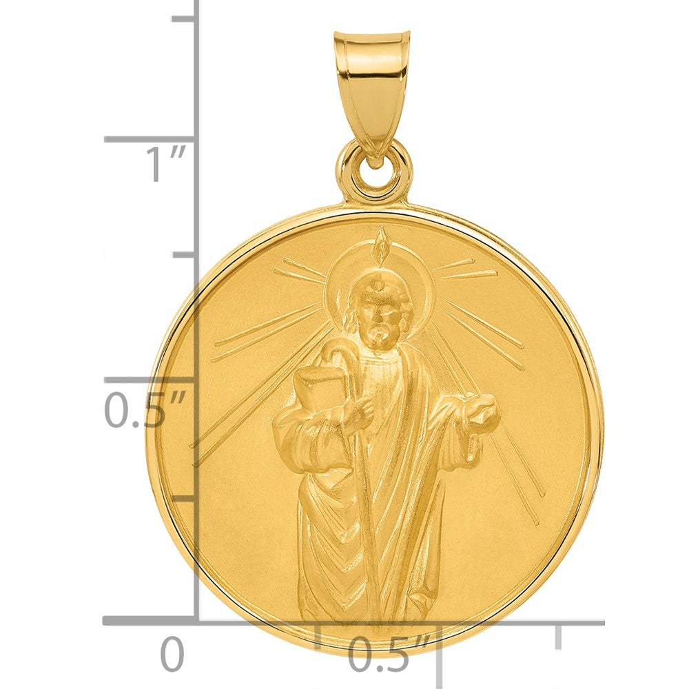14K Gelbgold Poliert und Satiniert Groß Massiv St Jude Thaddeus Medaille Rund Anhänger