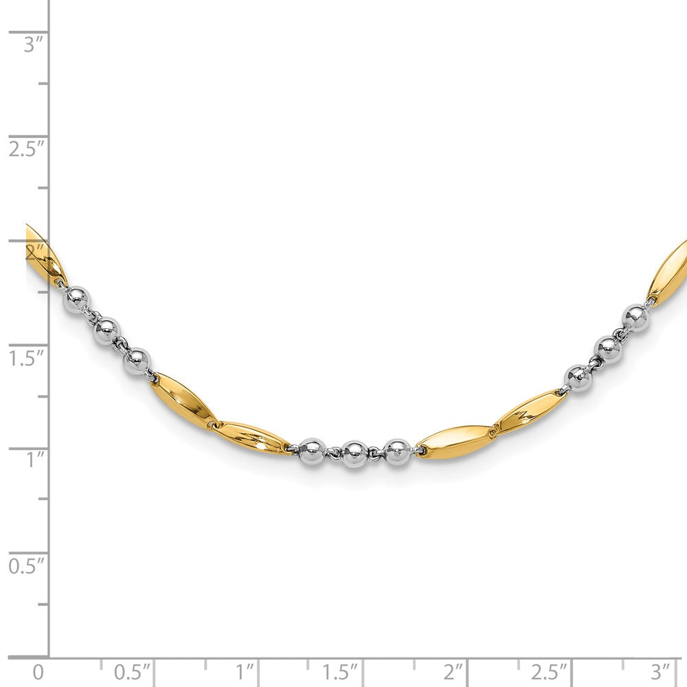 14K Bicolor Gold Bicolor Poliert Perlen und Oval Bars 18 Zoll Halskette