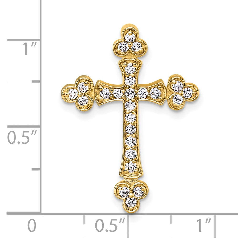 14K Gelbgold 1/2 Karat Diamant Knospend Kreuz Kette Anhänger