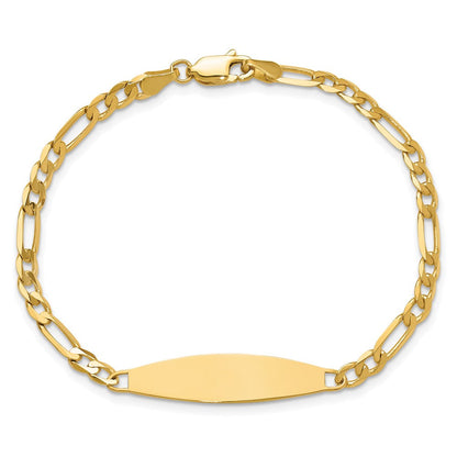 14K Gelbgold Poliert Massiv Kette/solid Platte 3.0mm Figaro Glieder 29x7.5mm Platte Id Armband